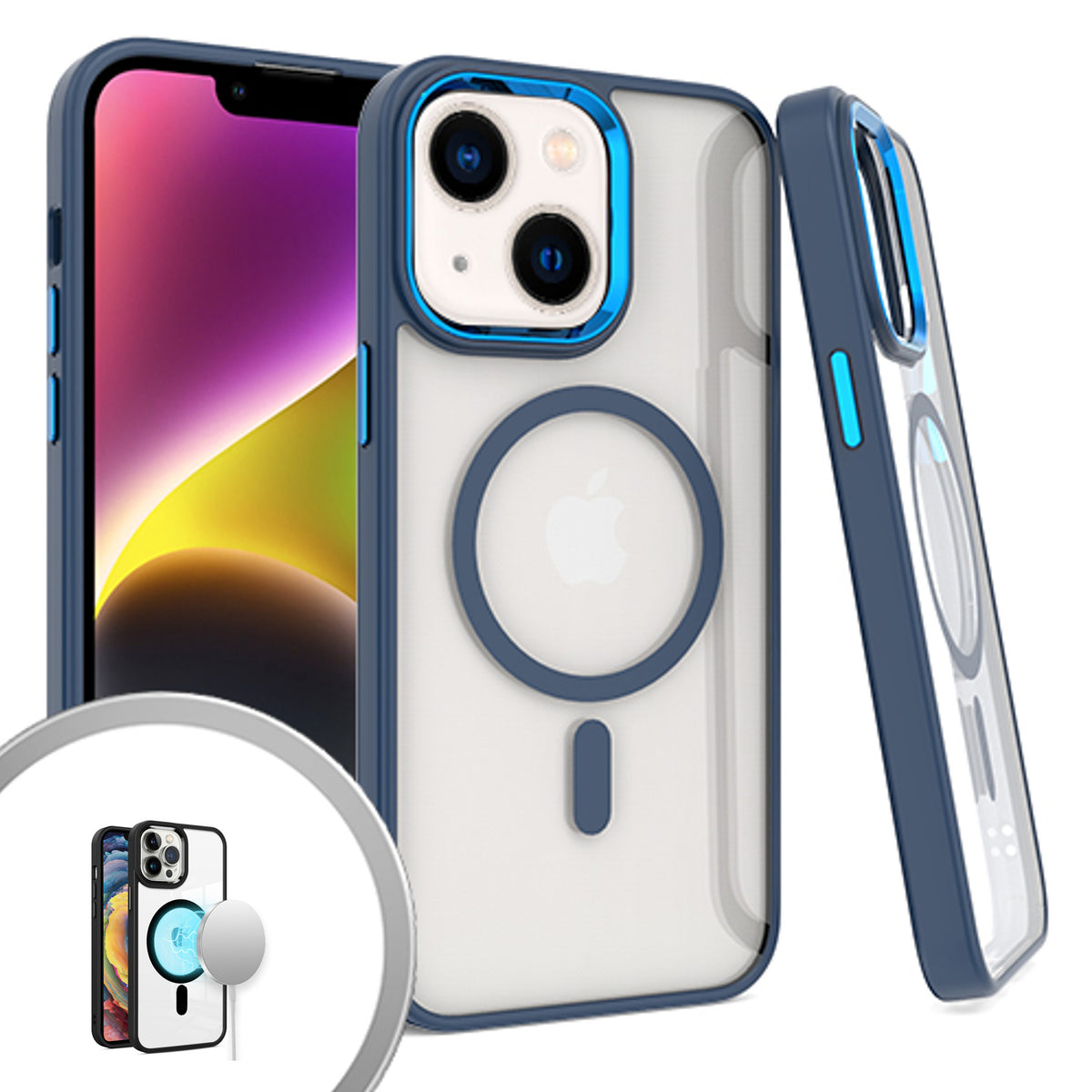 For Apple iPhone 16 Plus (6.7") Magnetic Case with Built in Magnets Compatible with MagSafe, Clear Slim Hybrid Frame Bumper Case Cover Clear / Blue
