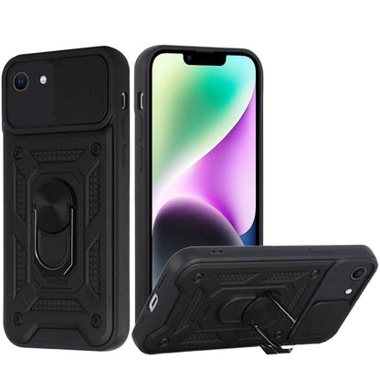 For Apple iPhone SE 4 Hybrid Cases with Slide Camera Lens Cover and Ring Kickstand Rugged Dual Layer TPU Heavy Duty Case Cover