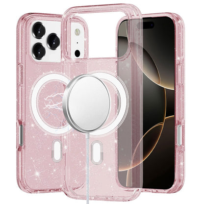 For Apple iPhone 17 Pro Max MagSafe Compatible Glitter Sparkle Bling Hybrid Case with Magnetic Circle, Slim TPU & Hard PC Frame Case Cover Pink
