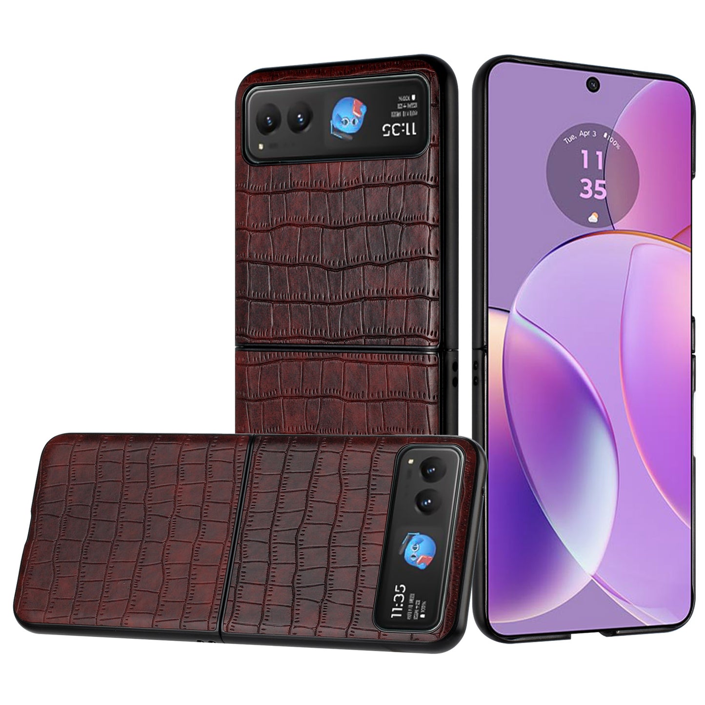 For Motorola Razr+ PLUS (2025 /2024) PU Vegan Leather Case, Premium Snap-On Hard Shell Cover, Slim Fit Protective Matte Finish Case Cover Brown