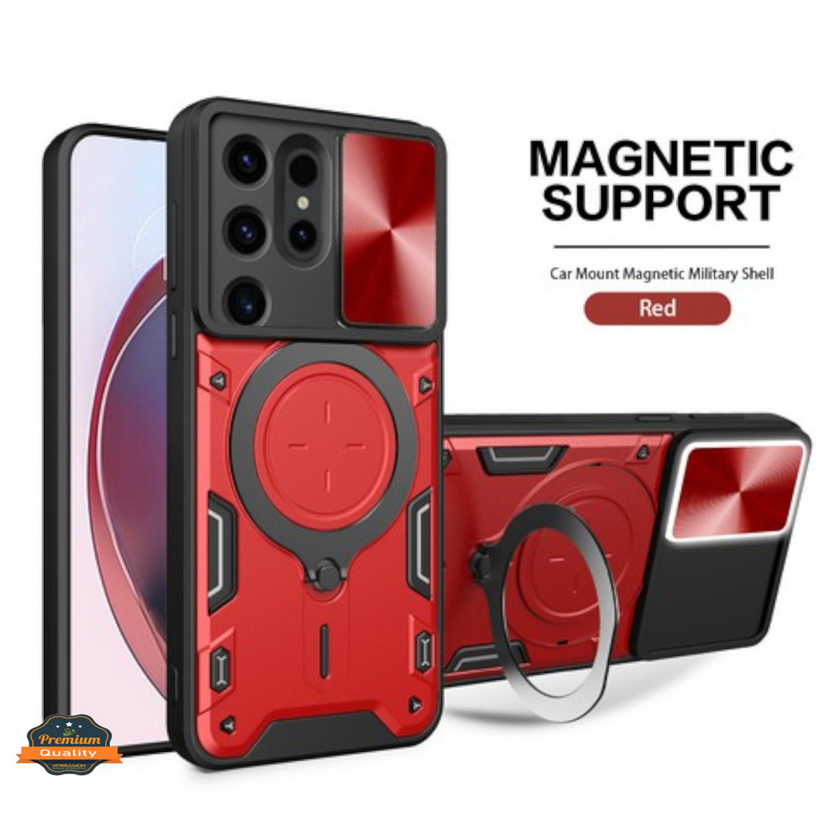 For Samsung Galaxy S25 /S24 Hybrid Shockproof with Magnetic Ring Stand, Compatible with Magsafe & Sliding Camera Lens Protector Case Cover