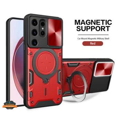 For Samsung Galaxy S25 /S24 Hybrid Shockproof with Magnetic Ring Stand, Compatible with Magsafe & Sliding Camera Lens Protector Case Cover