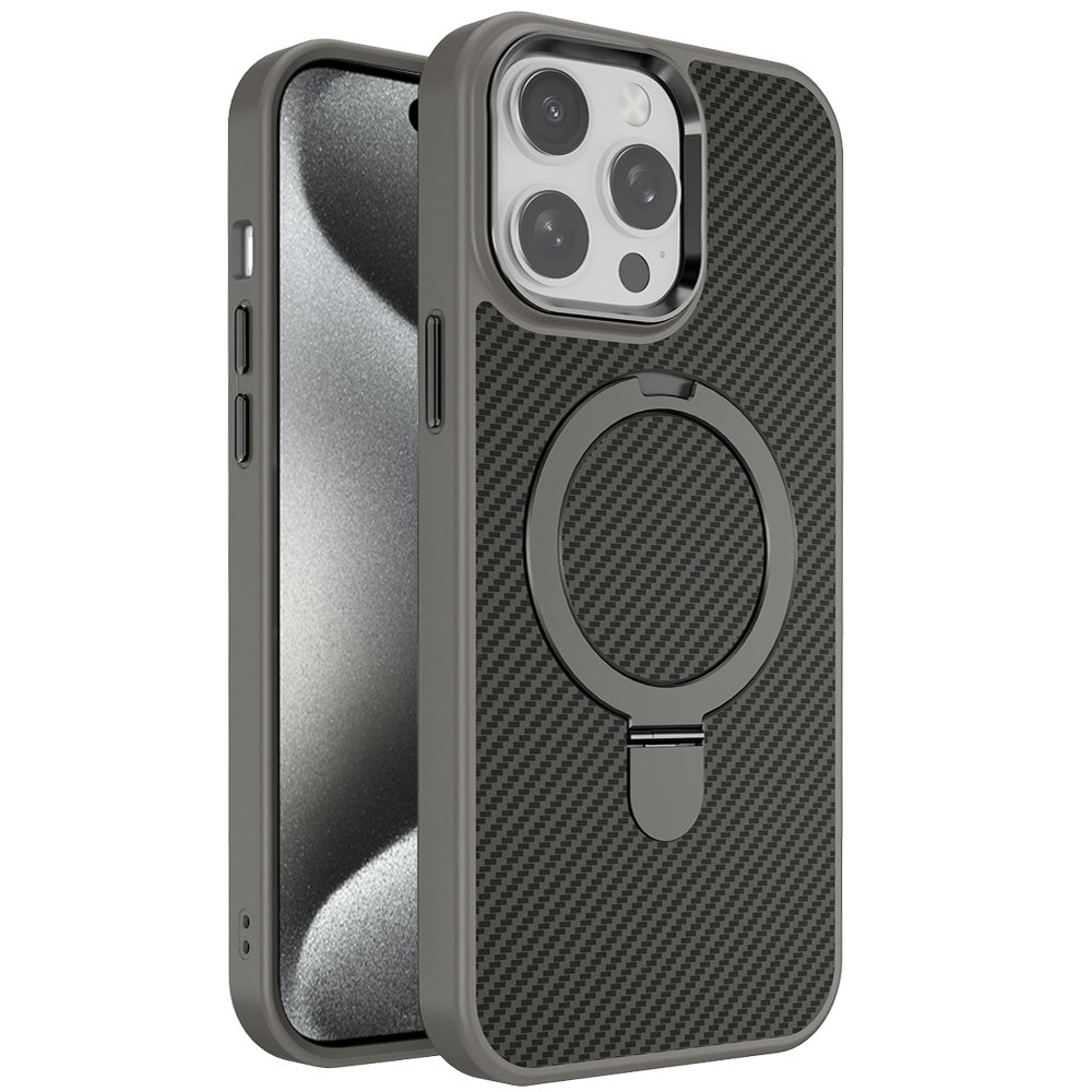 For Apple iPhone 14 Pro Max Hybrid Carbon Fiber Design with MagSafe Compatible [Magnetic Circle], Ring Stand Shockproof Slim TPU Case Cover