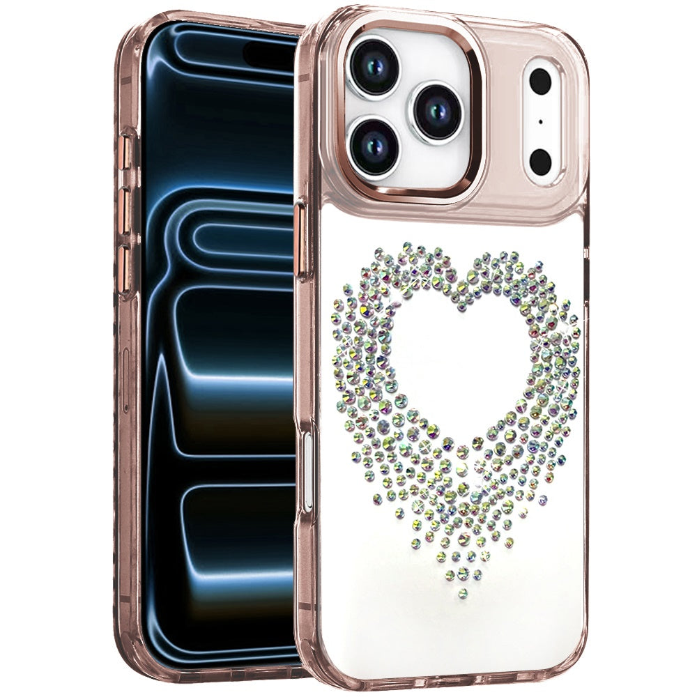 Phone Case for Apple iPhone 18 Pro Angel Hearts Bling Shimmer Colorful Glitter Chrome Edge Shockproof Stylish Hybrid Design Cover