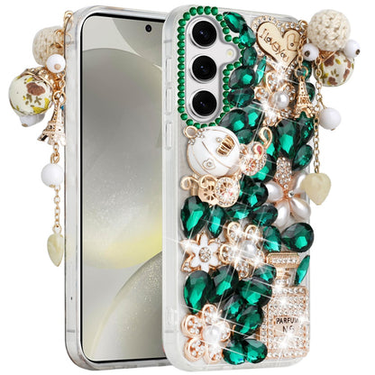 For Samsung Galaxy S25 /S24 Bling Crystal 3D Full Diamonds Luxury Sparkle Rhinestone Hybrid Case Cover Ultimate Multi Ornament Green