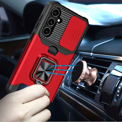 For Samsung Galaxy S26 Wallet Case with Ring Stand & Slide Camera Cover Back Credit Card Slot Holder, Military Grade Case Cover