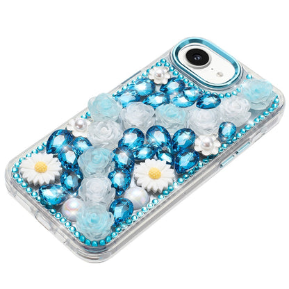 For Apple iPhone 17E /16E Fashion Daisy Floral Series, Full 3D Bling Crystal Diamonds Sparkling Rhinestone Glitter Hybrid Design Case Cover