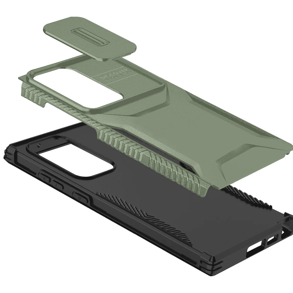 For Samsung Galaxy S25 Ultra Slim Fit Shockproof Hybrid with Slide Camera Window Covering, Rugged Tpu Silicone Hard PC Bumper Case Cover Midnight Green