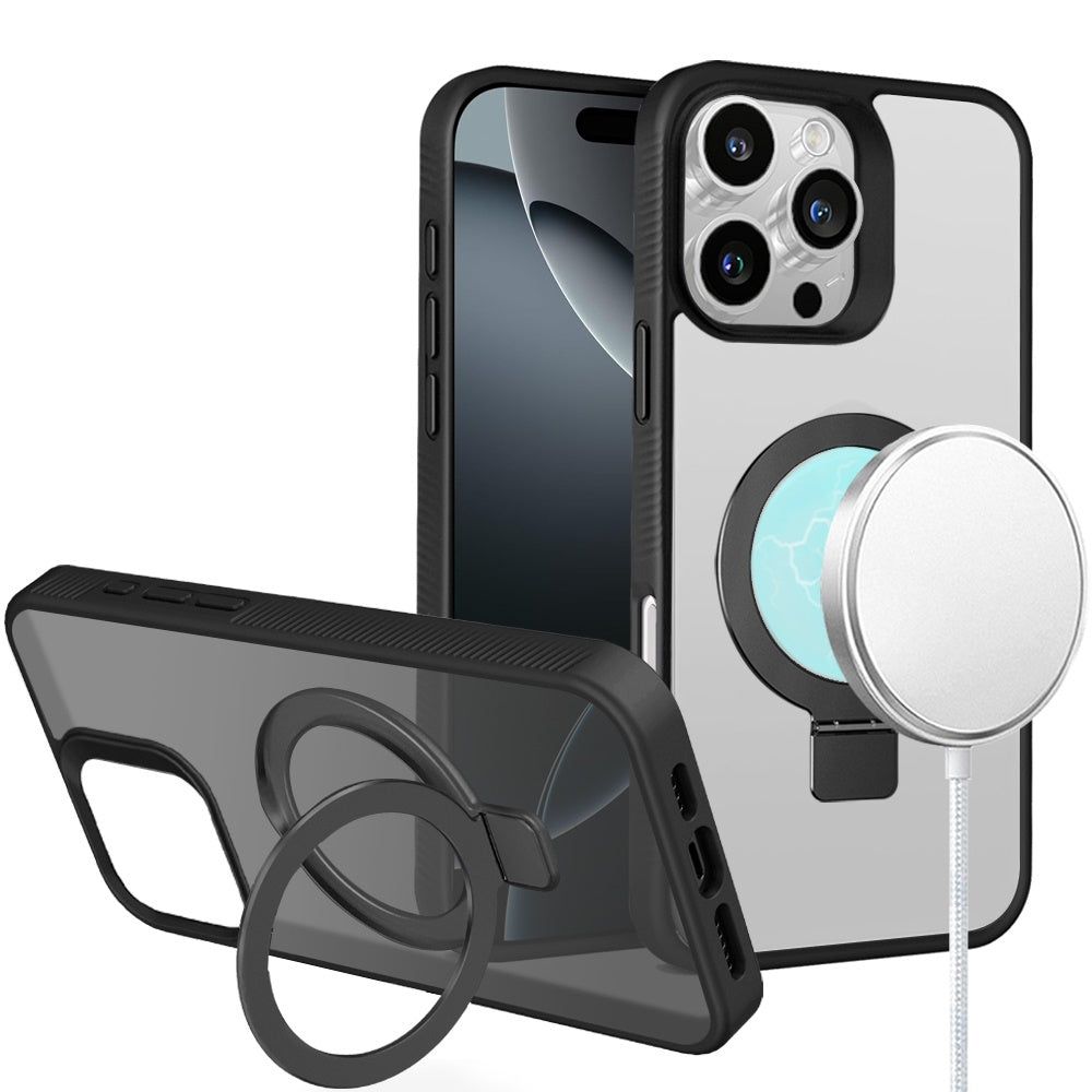 For iPhone 16 Pro Max (6.9") Magnetic Circle Kickstand with MagSafe Compatibility, Matte Skin, Rugged Bumper, and Ring Holder Protector Purple