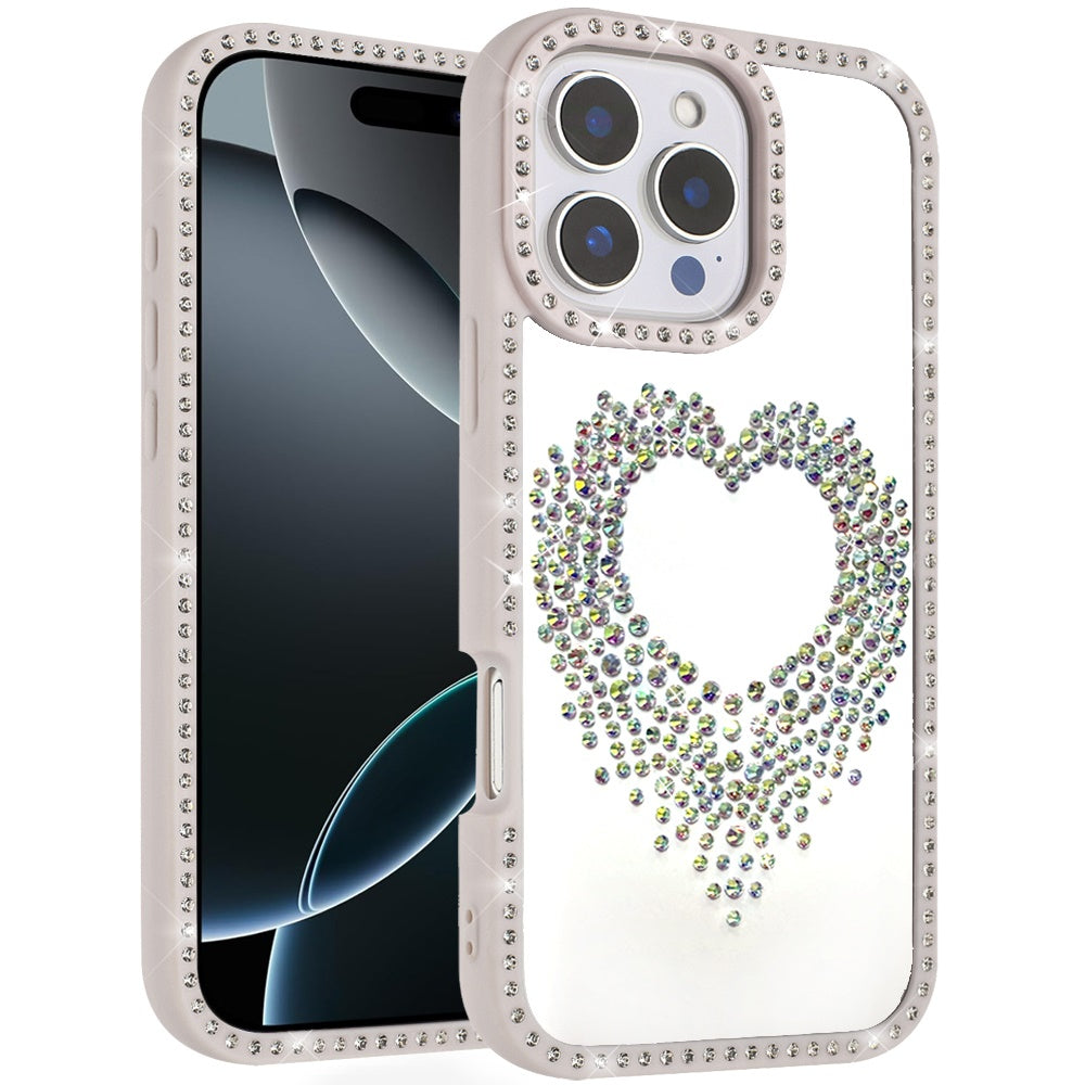 For iPhone 16 Pro Max (6.9") Angel Hearts Glitter Shimmer Diamond Edge Hybrid Drop Protection Shockproof Design Case Cover