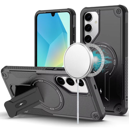 Phone Case for Samsung Galaxy A16 5G Magnetic Kickstand Rugged Shockproof Armor Grip Anti Slip Heavy Duty Protective Matte Stand Hybrid Cover Black