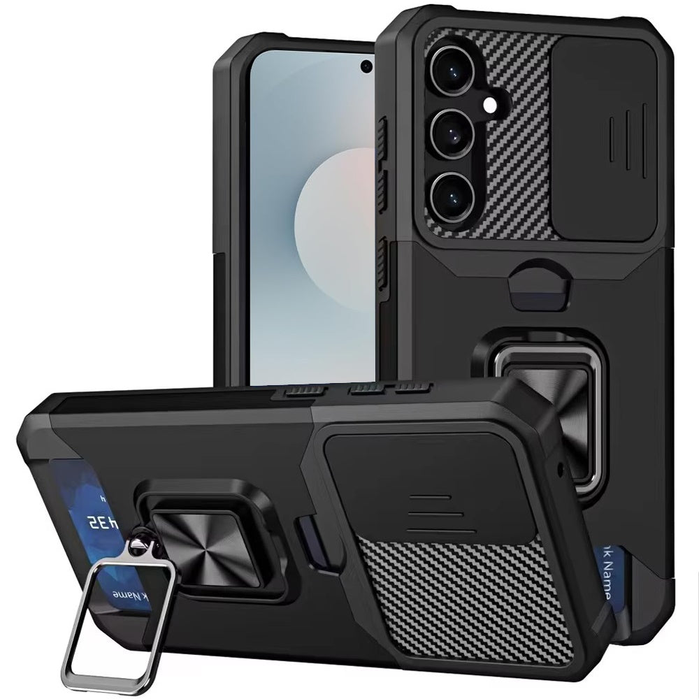 For Samsung Galaxy S25 FE, S25 Fan Edition Wallet Case with Ring Stand & Slide Camera Cover Back Credit Card Slot Holder, Military Grade Case Cover