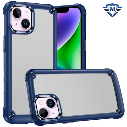 For Apple iPhone 14 / iPhone 13 (6.1") Ultimate Hybrid Transparent Rubber with Metal Buttons & Camera Edges Hard TPU Frame Corner Bumper Case Cover