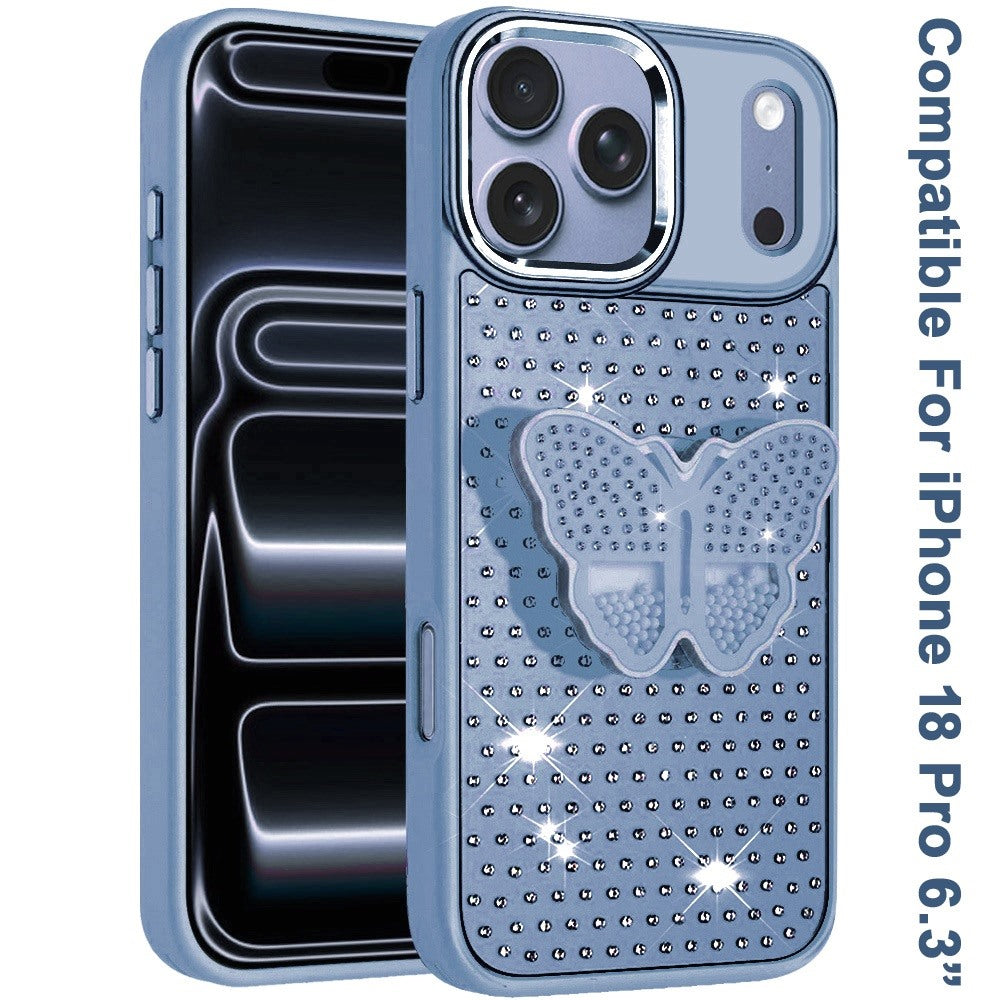 Butterfly Grip Pop Stand Diamond Sparkle Hybrid Shockproof Metal Button Slim Protective Grip Decorative Design