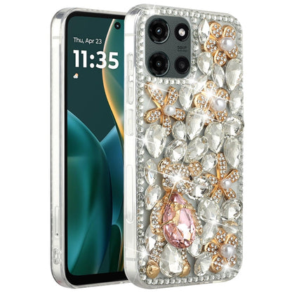 For Motorola Moto G Stylus 5G 2026 /2025 Bling Crystal 3D Full Diamonds Luxury Sparkle Rhinestone Hybrid Protective Case Cover Silver Panda Floral