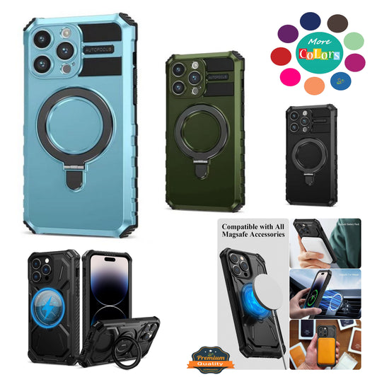 For Apple iPhone 15 Pro (6.1") Hybrid Bumper Invisible Stand Compatible with Magsafe 360° Ring Kickstand Shockproof  Phone Case Cover