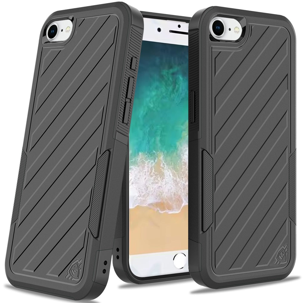 For Apple iPhone 17E /16E Hybrid lined shockproof dual layer Rugged 2in1 Hard PC & Silicone TPU Non Slip Textured Tough Armor Case Cover Black