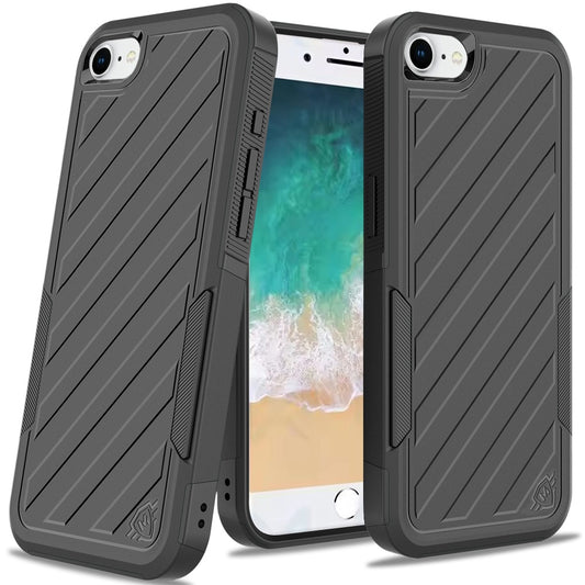 For Apple iPhone 17E /16E Hybrid lined shockproof dual layer Rugged 2in1 Hard PC & Silicone TPU Non Slip Textured Tough Armor Case Cover Black