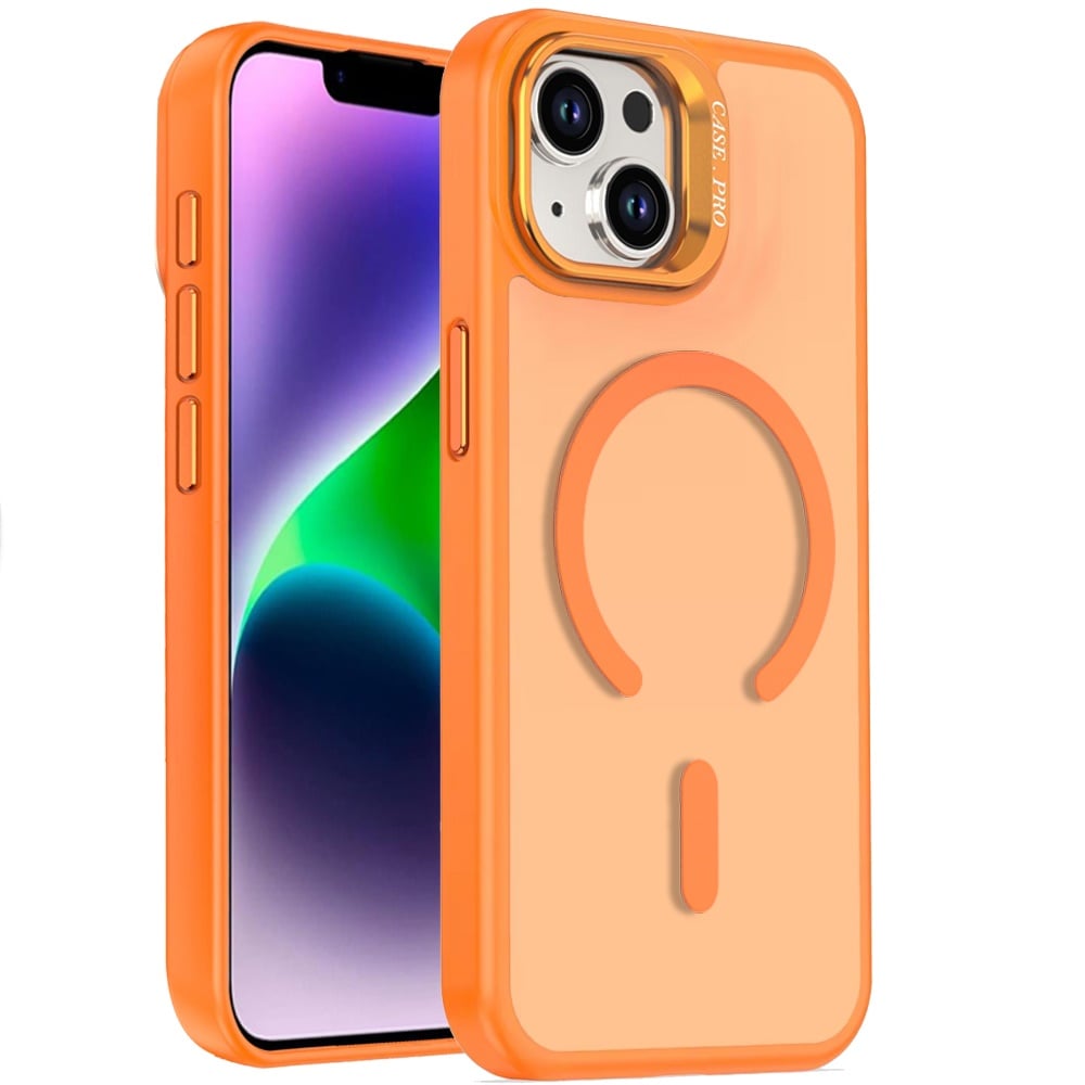 For iPhone 14/13 (6.1") MagSafe Compatible Matte Metallic Stand TPU Hybrid Drop Protection Camera Kickstand Case Cover Cosmic Orange