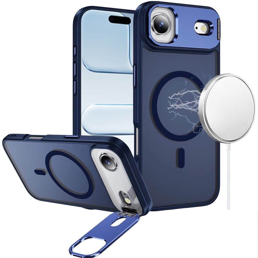 For Apple iPhone 17 Air (6.6") Heavy Duty Metallic Hybrid Tough TPU with Camera Ring Stand, MagSafe Compatible, Rugged Drop Protection Case Cover