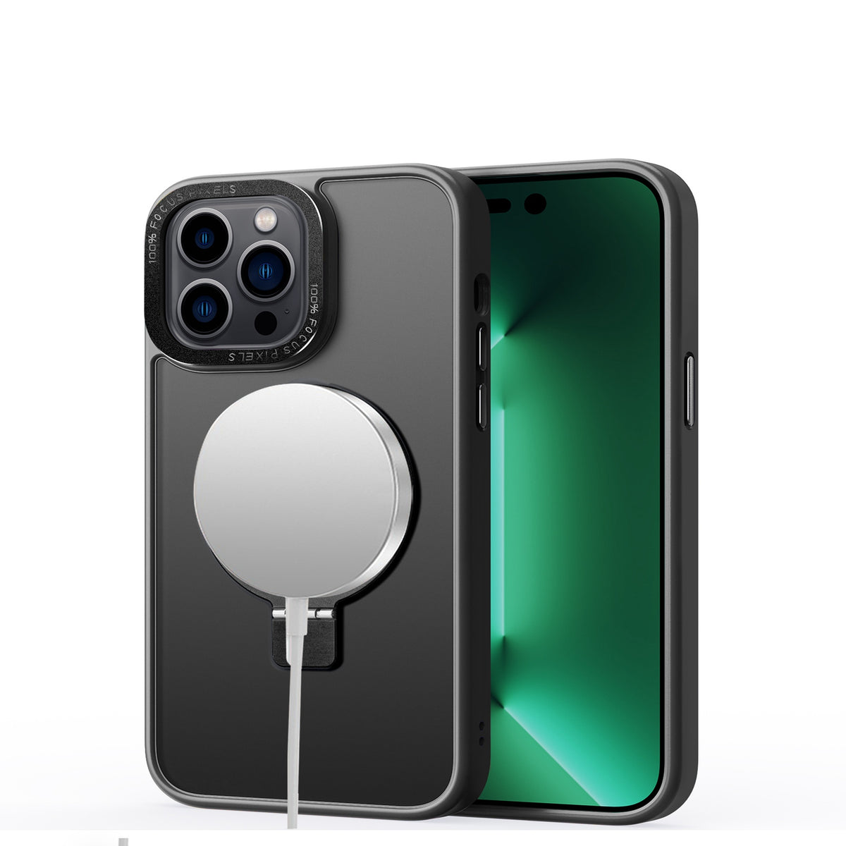 For Apple iPhone 16e Magnetic Metal Matte with Built-in MagSafe Stand, Hybrid Shockproof Armor, TPU Frame Case Cover