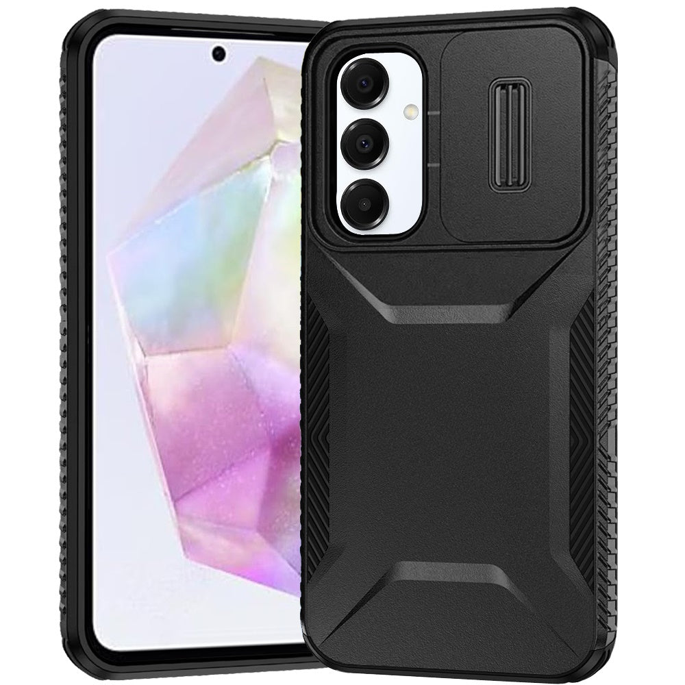 For Samsung Galaxy A36 Slim Fit Shockproof Hybrid with Slide Camera Window Covering, Rugged Tpu Silicone Hard PC Bumper Case Cover