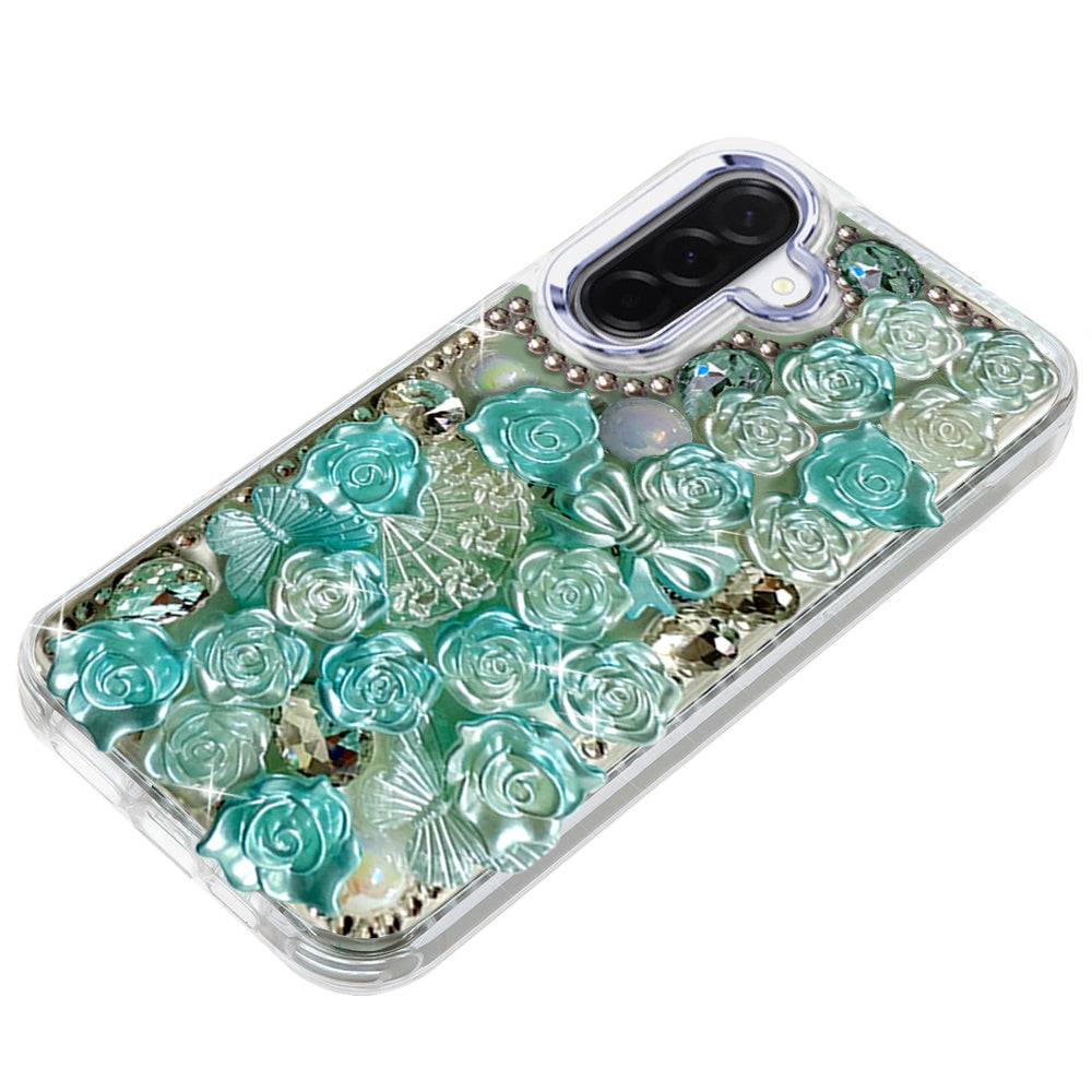 Phone Case for Samsung Galaxy A27 3D Flower Bling Rhinestone Glitter Cute Stylish Shockproof Protective Decorative Luxury Grip Stones Ornaments Cover