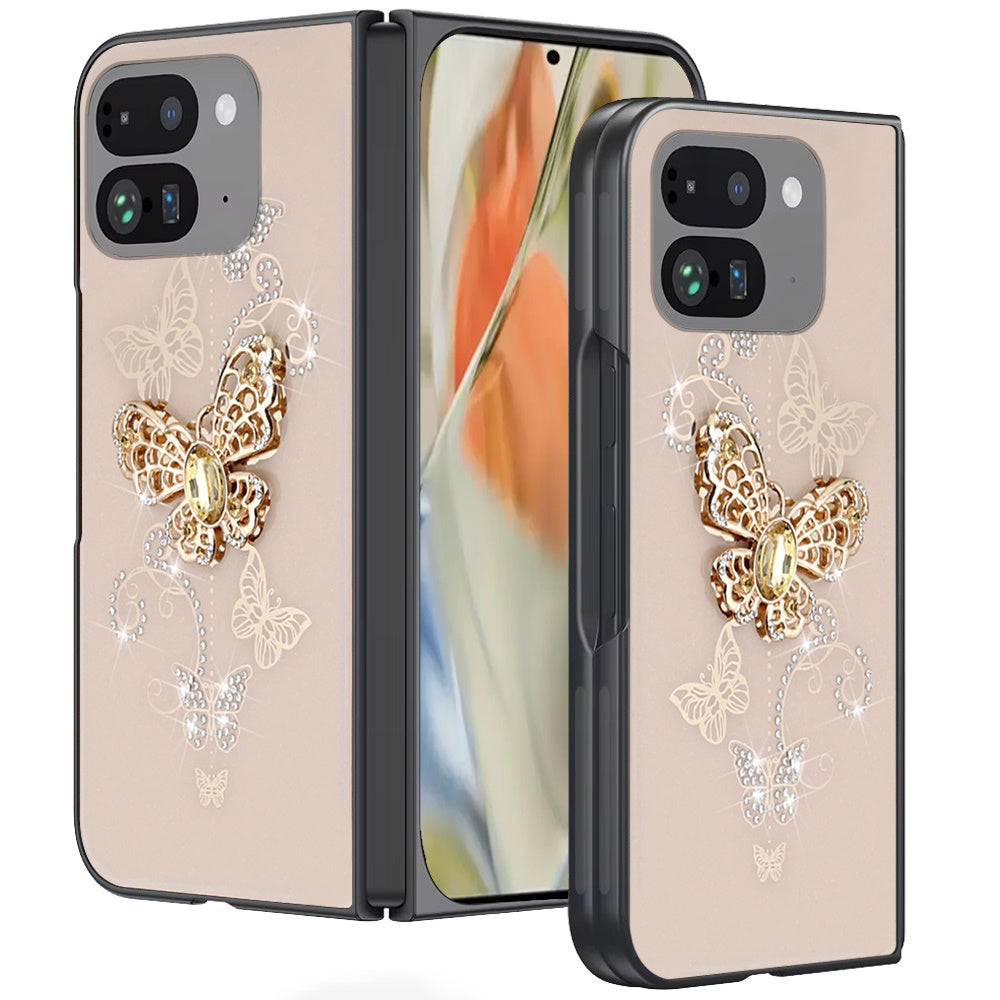 For Google Pixel 10 Pro Fold Diamonds 3D Fashion Bling Sparkly Glitter Ornaments Engraving Hybrid with Ring Stand Case Cover