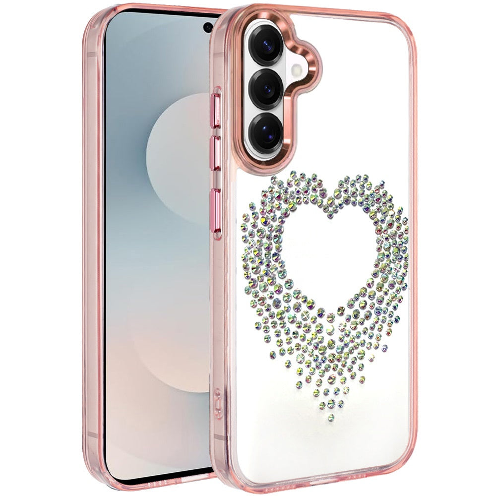 For Samsung Galaxy S26 Ultra Angel Hearts Bling Glitter Diamond Hybrid TPU Cover, Colorful Frame Shockproof Protective Back Case Cover
