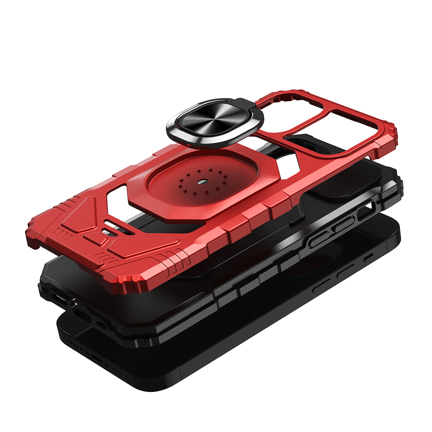 For iPhone 15 Plus (6.7") Hybrid Dual Layer with 360° Rotate Magnetic Ring Stand Holder Kickstand TPU Rugged PC Shockproof Case Cover Red