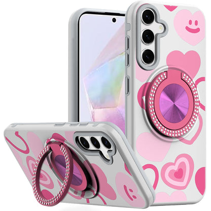 Phone Case for Samsung Galaxy A56 / A36 Magnetic Ring Stand Matte Metal Hybrid Car Mount Friendly Shockproof Rotational Grip Diamond Design Pattern Cover Red
