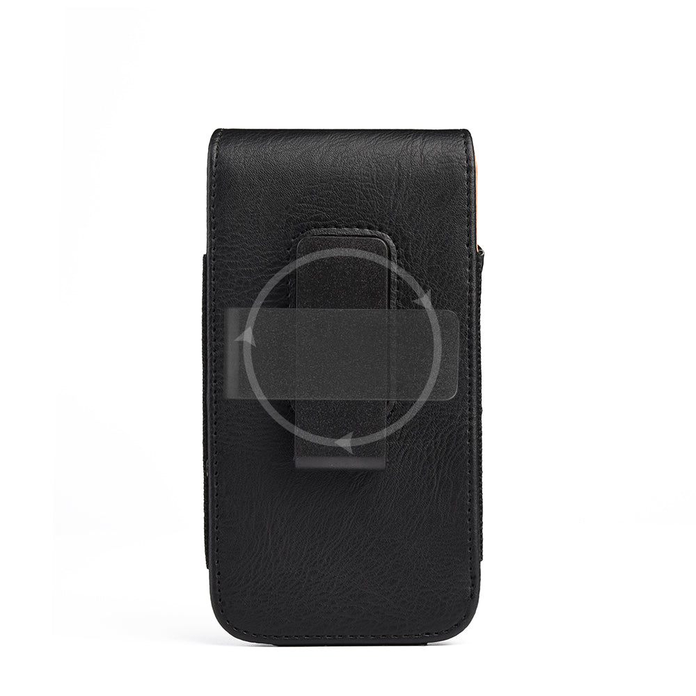For Apple iPhone 16 Pro (6.3") Universal Vertical Leather Case Holster with Card Slot, Rotation Belt Clip & Magnetic Closure Carrying Phone Pouch [Black]