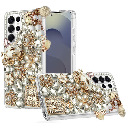 For Samsung Galaxy S26 Ultra Bling Crystal 3D Full Diamonds Luxury Sparkle Rhinestone Hybrid Case Cover Ultimate Multi Ornament White