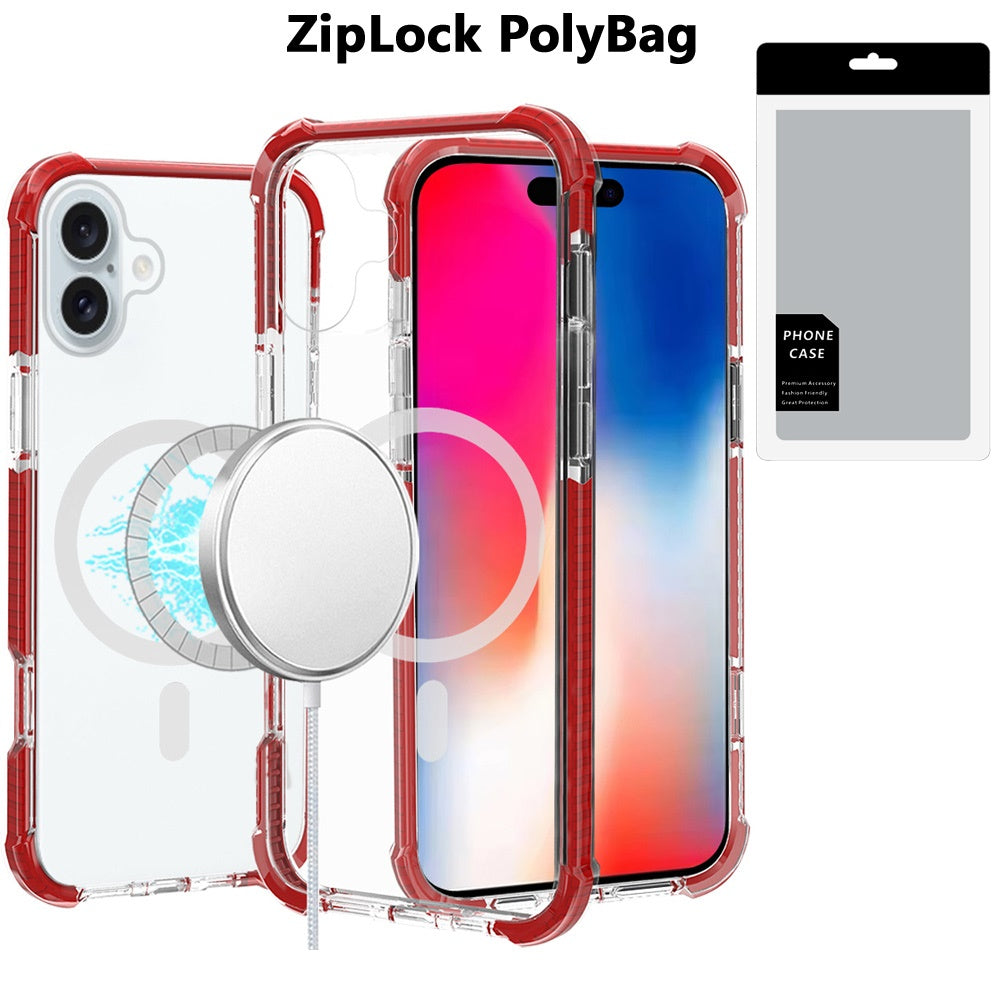 For iPhone 16 (6.1") Magnetic Acrylic Case Transparent Back, Rugged Colorful Frame, Shockproof Hybrid, MagSafe Compatible Case Cover Blue