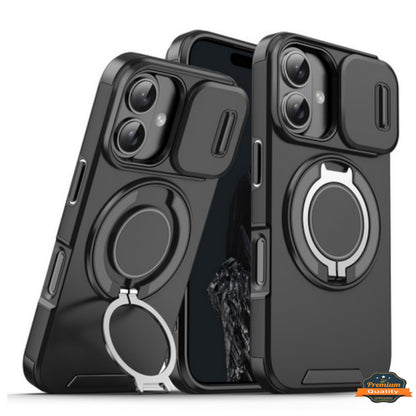 For Apple iPhone 17 Pro Max Hybrid Case with 360° Magnetic Ring Stand, Camera Slide Protector & Compatible with MagSafe Case Cover