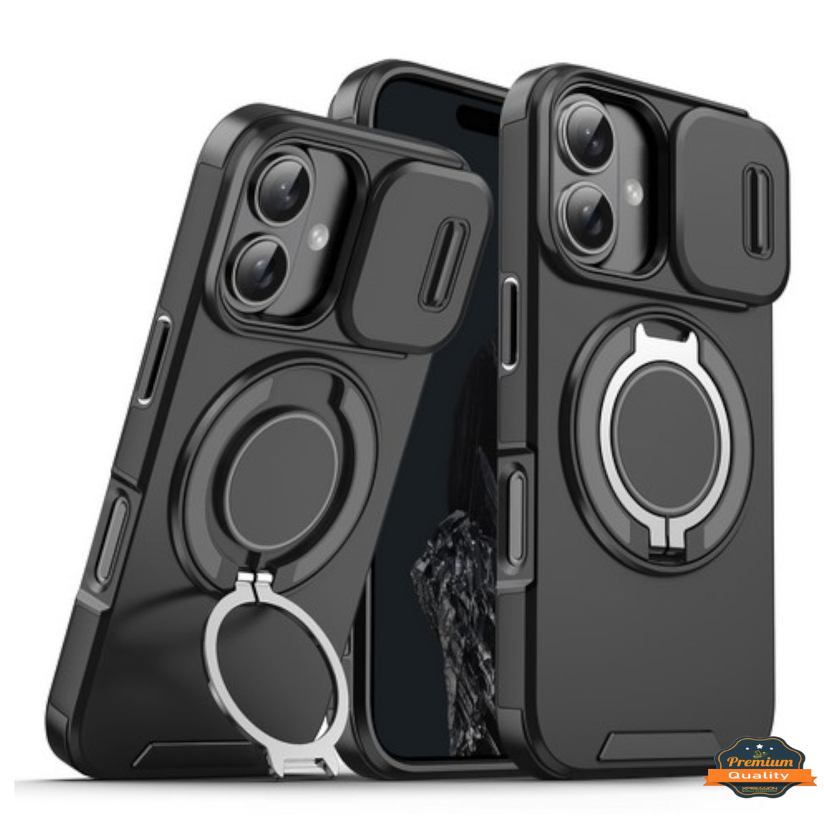 For Apple iPhone 17 Hybrid Case with 360° Magnetic Ring Stand, Camera Slide Protector & Compatible with MagSafe Case Cover