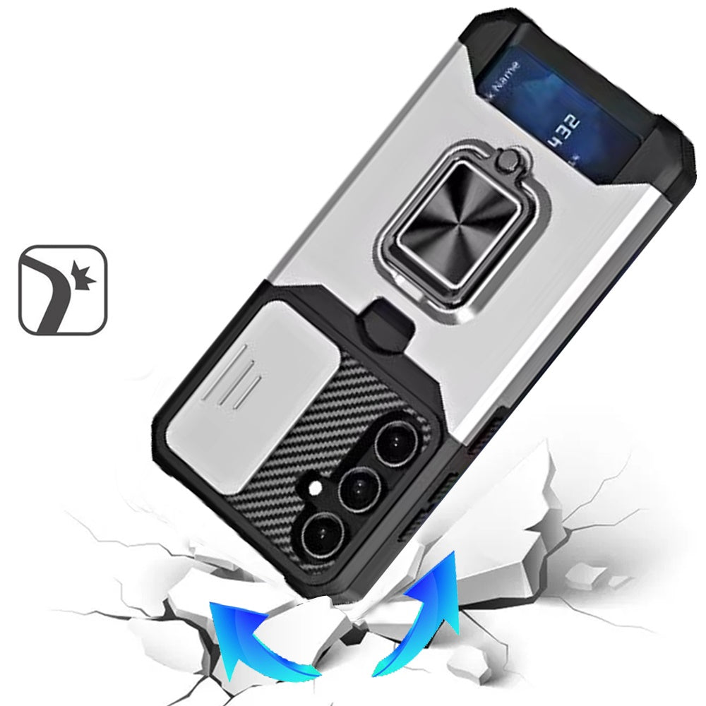 For Samsung Galaxy S25 FE, S25 Fan Edition Wallet Case with Ring Stand & Slide Camera Cover Back Credit Card Slot Holder, Military Grade Case Cover