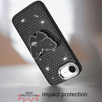 For Apple iPhone 17E /16E Butterfly Moveable Grip 3D Pop Stand Full Diamond Bling Sparkling TPU Fashion Hybrid Case Cover