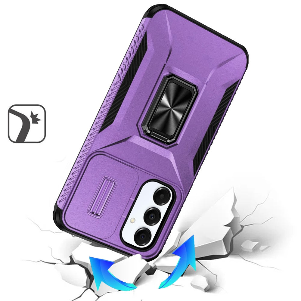 For Samsung Galaxy A36 Case, Camera Cover with Magnetic Rotation Ring Stand, Military Grade Hybrid Hard TPU Shockproof Case Cover