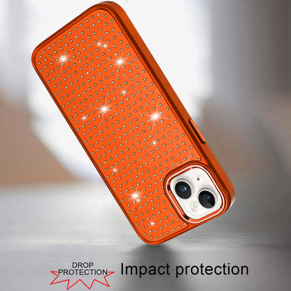Phone Case for iPhone 15 (6.1") Luxury Diamond Bling Sparkle Chrome Metallic Edge Shockproof Durable Protective Stylish Premium Hybrid Design Cover Cosmic Orange