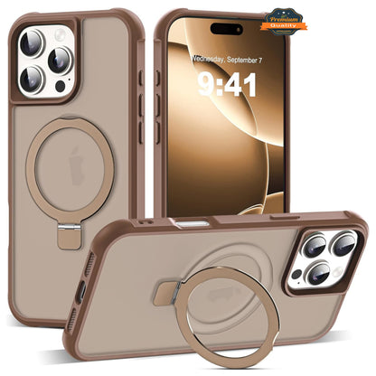 For Apple iPhone 14 Translucent Matte Finish, MagSafe Compatible, Built-in Ring Stand, Shockproof Protective Back Case Cover