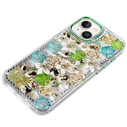Phone Case for iPhone 15 Plus (6.7") Luxury Rose Bling Rhinestone Glitter Floral Hybrid Shockproof Stylish Protective Designer Ornament Sparkle Cover