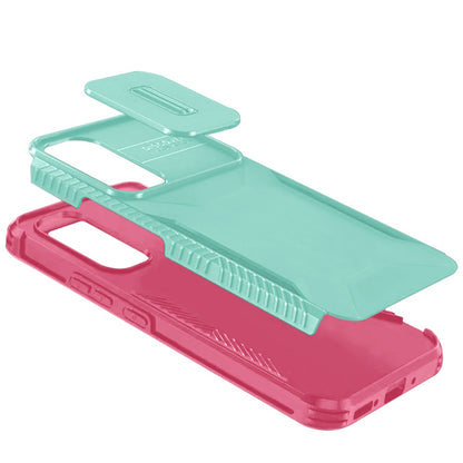 For Samsung Galaxy A17 5G Slim Fit Shockproof Hybrid with Slide Camera Window Covering, Rugged Tpu Silicone Hard PC Bumper Case Cover Rose Gold