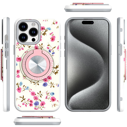 For Apple iPhone 14 /13 Pattern Design Hybrid with Invisible Ring Stand & Magnetic Back, Shockproof Protective Grip Case Cover