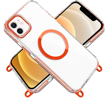 Phone Case for Apple iPhone 12 /12 Pro Transparent Magnetic Lanyard Shockproof Hybrid Clear Grip Durable Camera Protection TPU Anti-Slip Design Cover Cosmic Orange