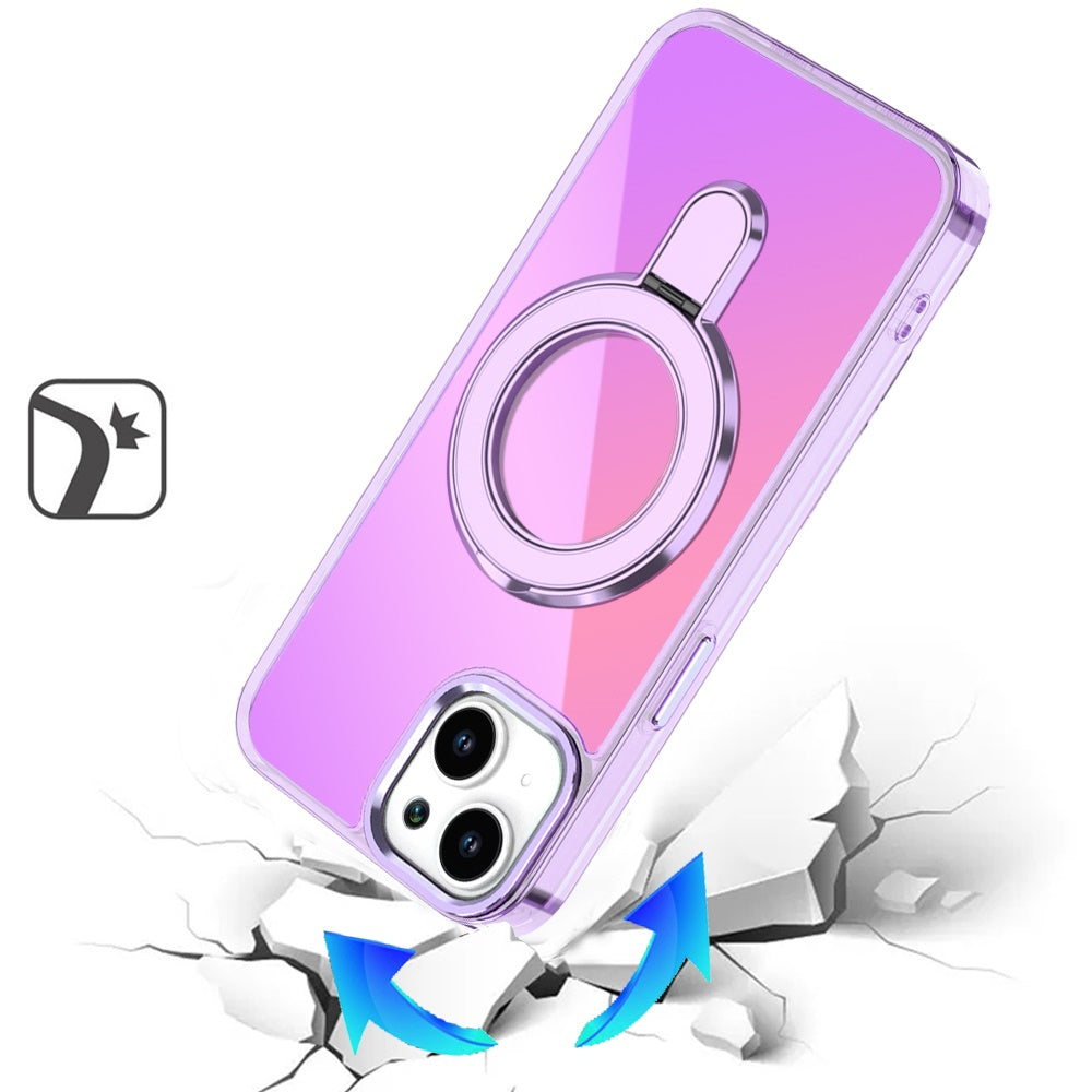 For Apple iPhone 14 /13 Chrome Hybrid with Rotating Magnetic Circle Ring Stand, Slim Shockproof Hybrid Case Cover
