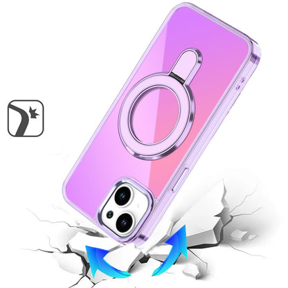 For Apple iPhone 15 Chrome Hybrid with Rotating Magnetic Circle Ring Stand, Slim Shockproof Hybrid Case Cover