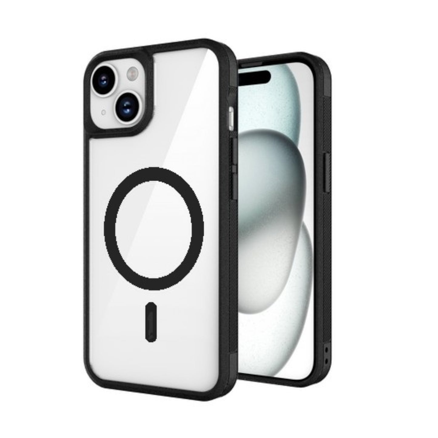 For Apple iPhone 15 Pro Max (6.7") Magnetic Compatible with Magsafe Wireless Charger TPU Hybrid Slim Transparent Black Phone Case Cover
