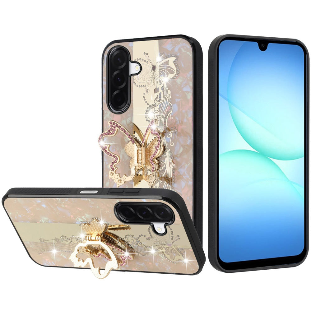 For Samsung Galaxy A17 5G Diamonds 3D Butterfly Bling Sparkly Glitter Ornaments Engraving Hybrid with Stand Fashion Case Cover