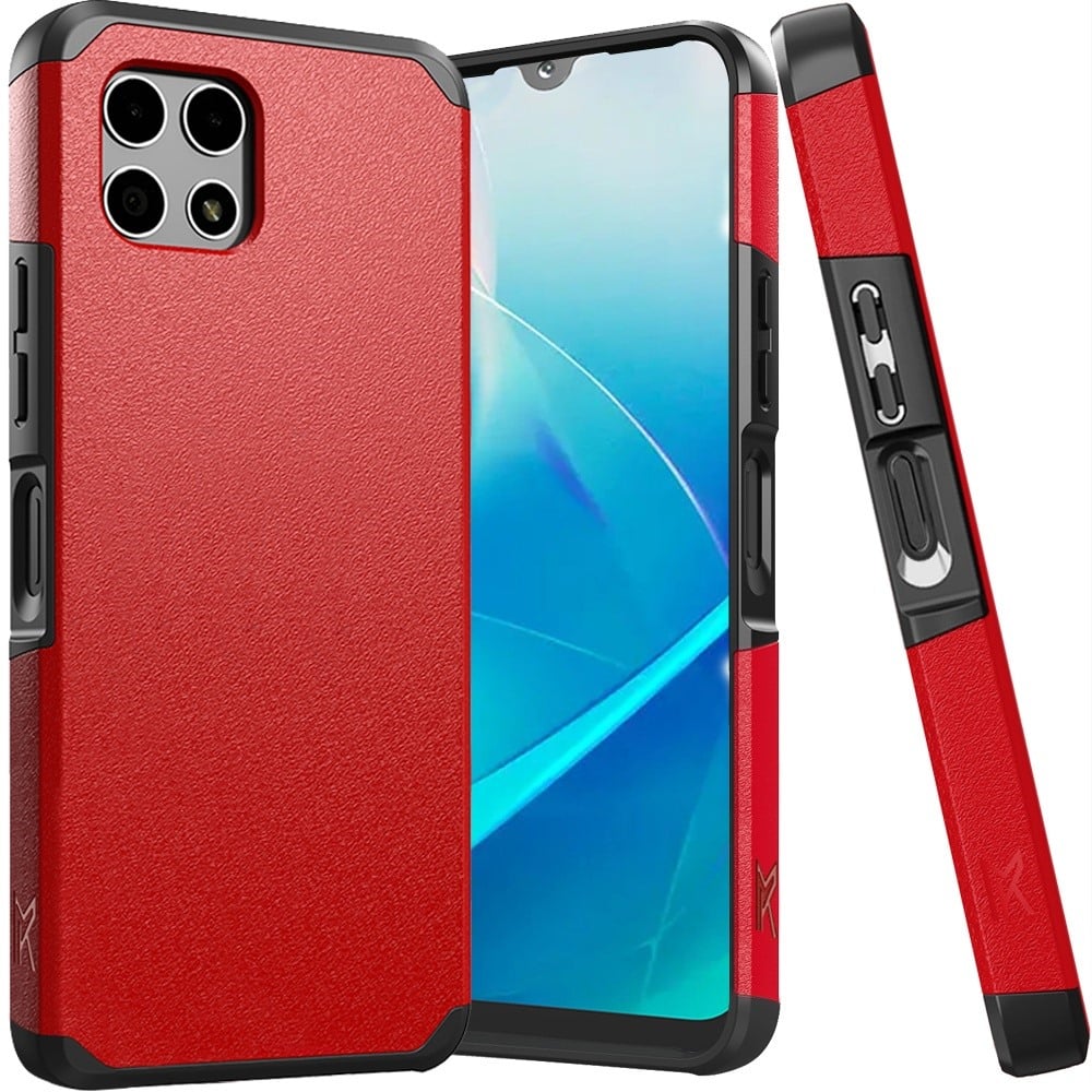 For TCL Revvl 7 5G Slim Tough Shockproof Hybrid with Dual Layer Hard PC + TPU Protection, Armor for Strong Drop & Impact Resistance Case Cover Red